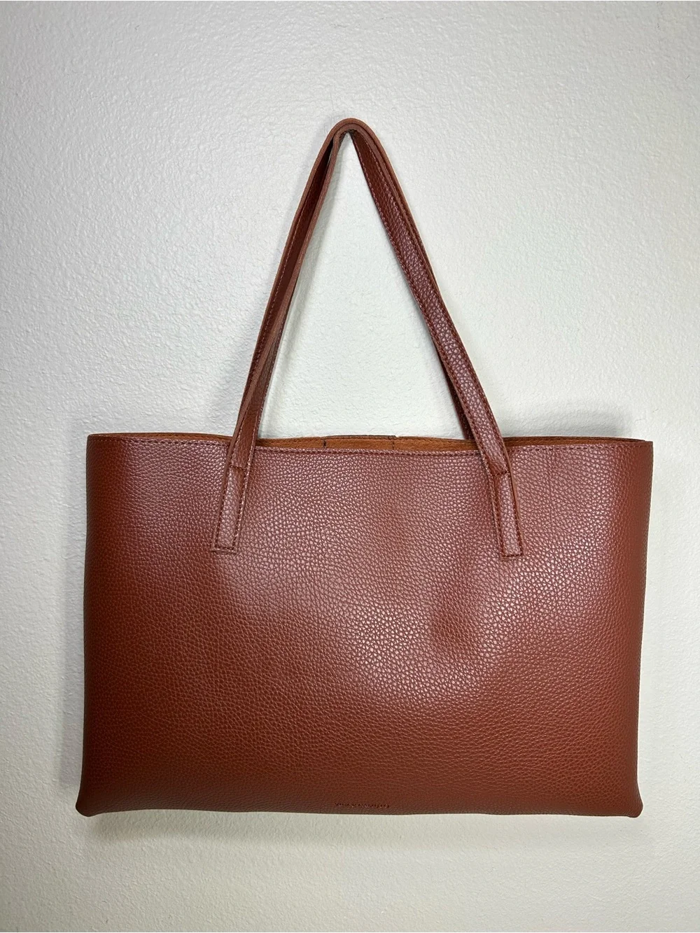 Vince Camuto Faux Pebble‎ leather Brown Black Laptop Tote Bag Minimalist Work